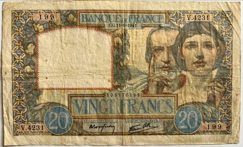 Frankrijk twintig franc 1941, Postzegels en Munten, Bankbiljetten | Europa | Niet-Eurobiljetten, Los biljet, Frankrijk, Ophalen of Verzenden