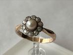 Gouden ring echte Parel en 10 keer Diamant, Met edelsteen, Verzenden, Dame, Goud