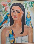 Vrouw met papagaaien, Antiek en Kunst, Ophalen of Verzenden