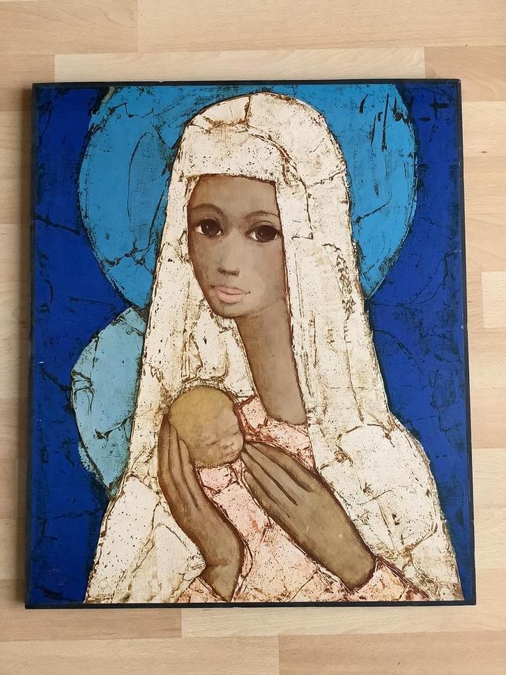 de kleine Madonna , Jef Wauters , circa 1970 litho op paneel, Antiek en Kunst, Kunst | Litho's en Zeefdrukken, Ophalen