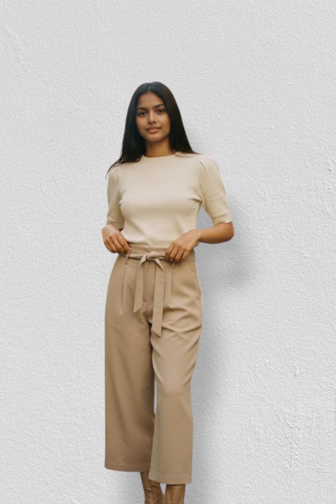Karen by Simonsen – Refined Beige Belted Culottes – M 🦋, Kleding | Dames, Broeken en Pantalons, Zo goed als nieuw, Maat 38/40 (M)