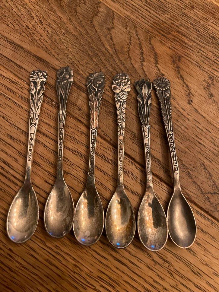 Zes Sola Bloemenlepeltjes, Antiek en Kunst, Antiek | Bestek, Ophalen of Verzenden