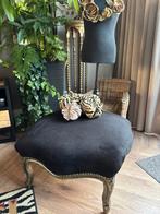 Queen ann footstool hocker zwart velvet goud, Antiek en Kunst, Ophalen