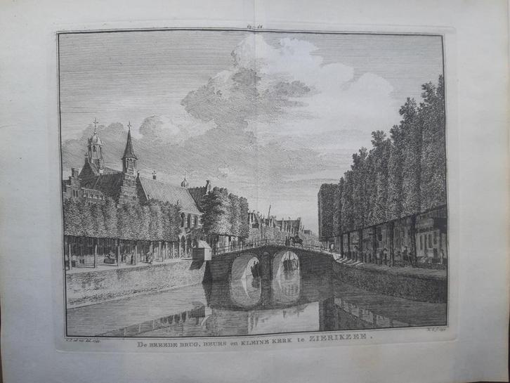 65-68*/ De Breede Burg, beurs en kleine kerk te Zierikzee, Antiek en Kunst, Kunst | Etsen en Gravures, Ophalen of Verzenden