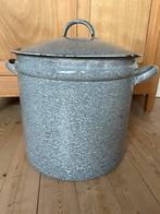 Antieke grote grijze emaille wolkjes wasketel met deksel, Antiek en Kunst, Ophalen