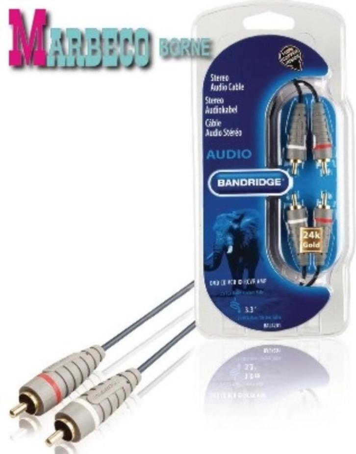 Stereo Audiokabel 2x RCA Male - 2x RCA Male, 0,5 m, 24K verg, Audio, Tv en Foto, Audiokabels en Televisiekabels, Nieuw, Coaxiale kabel