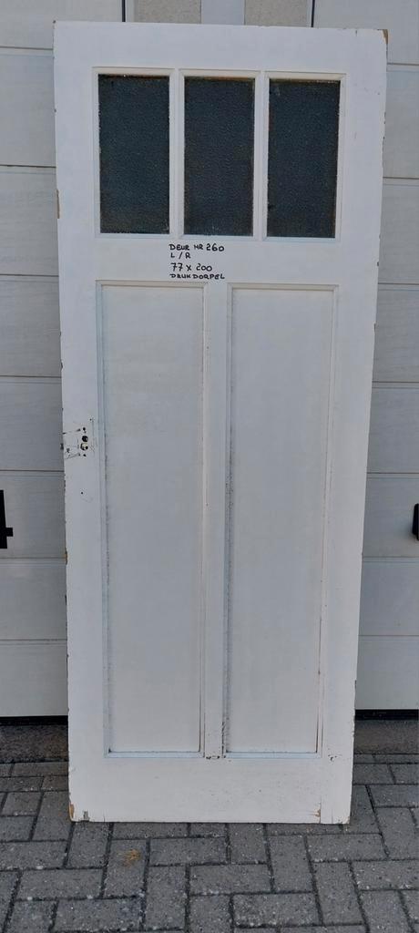 binnendeur, paneeldeur met 3 glazen ruitjes en 2 panelen, Doe-het-zelf en Verbouw, Deuren en Horren, Gebruikt, Binnendeur, 200 tot 215 cm