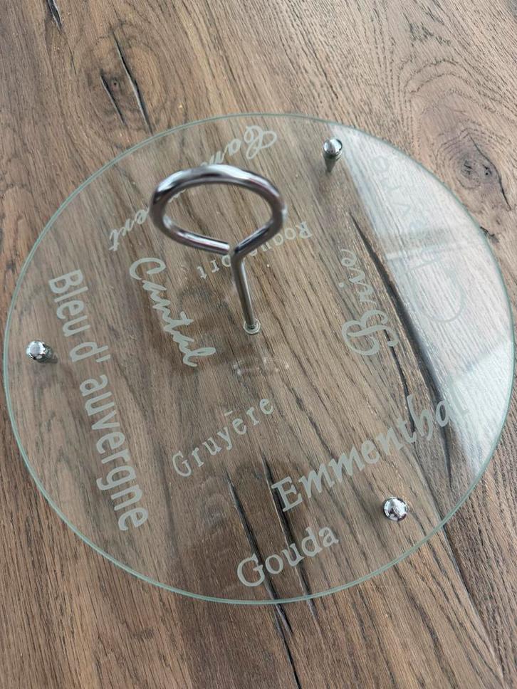 Glazen Kaasplateau met Handvat, Huis en Inrichting, Woonaccessoires | Schalen en Manden, Zo goed als nieuw, Schaal, Rond, Glas