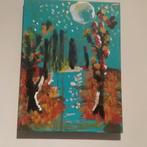 Schilderij: Nachtlandschap met maan, Antiek en Kunst, Kunst | Schilderijen | Klassiek, Ophalen of Verzenden