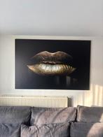 Gouden Lippen Kunst aan de Muur, Antiek en Kunst, Kunst | Schilderijen | Abstract, Ophalen of Verzenden