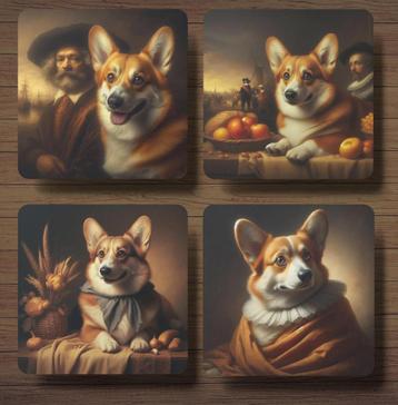 Corgi Rembrandt stijl onderzetters met houder beschikbaar voor biedingen