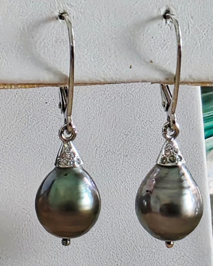 Gouden oorhangers met Tahiti parels en diamanten, Sieraden, Tassen en Uiterlijk, Oorbellen, Nieuw, Hangers, Goud, Goud, Met edelsteen