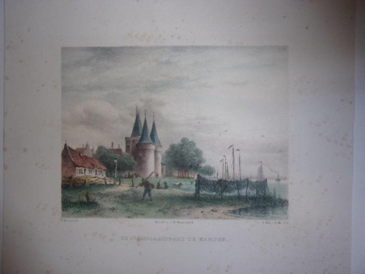 De St Nicolaaspoort te Kampen Gekleurde litho naar E.Koster, Antiek en Kunst, Kunst | Etsen en Gravures, Ophalen of Verzenden
