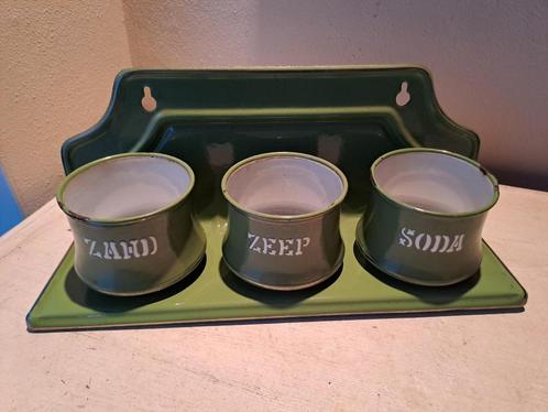Emaille resedagroene Zand Zeep Soda rekje BK letters, Antiek en Kunst, Antiek | Emaille, Ophalen