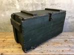 Zware vintage donkergroene stoere houten kist met sluiting, Minder dan 50 cm, Gebruikt, 50 tot 100 cm, Ophalen of Verzenden
