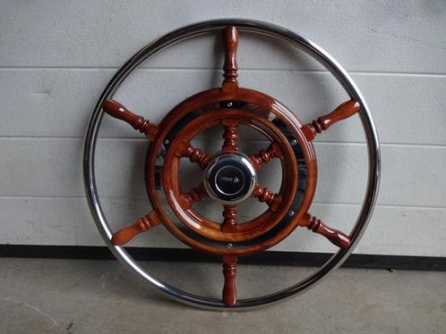 Stuurwiel mahonie hout met RVS hoepel, 49 cm, Watersport en Boten, Accessoires en Onderhoud, Nieuw, Ophalen