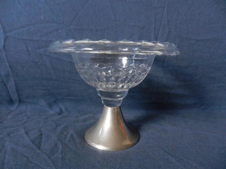 Glazen / kristallen coupe / schaaltje op zilveren voet d. 14, Antiek en Kunst, Antiek | Goud en Zilver, Zilver, Ophalen of Verzenden