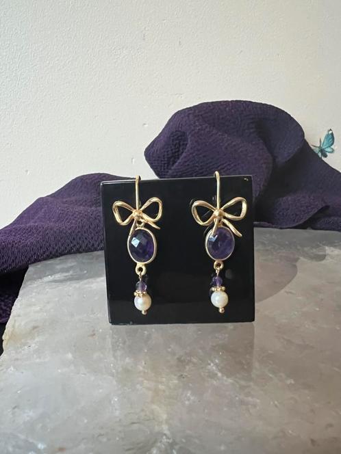 Akoya zoutwater parel amethist geluk intuïtie uniek magie, Sieraden, Tassen en Uiterlijk, Oorbellen, Nieuw, Hangers, Zilver, Paars