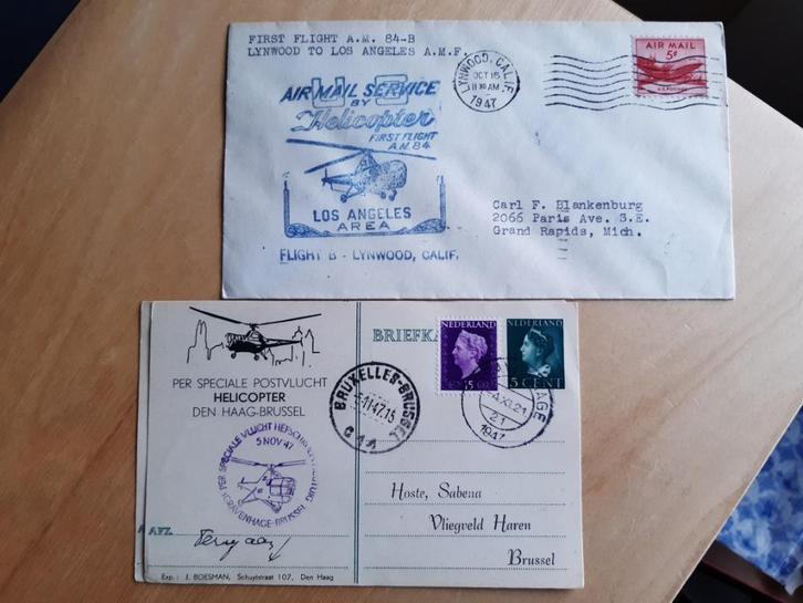 Speciale postvlucht per helicopter, uniek, 1947, 2 ex, € 9,=, Postzegels en Munten, Brieven en Enveloppen | Buitenland, Envelop