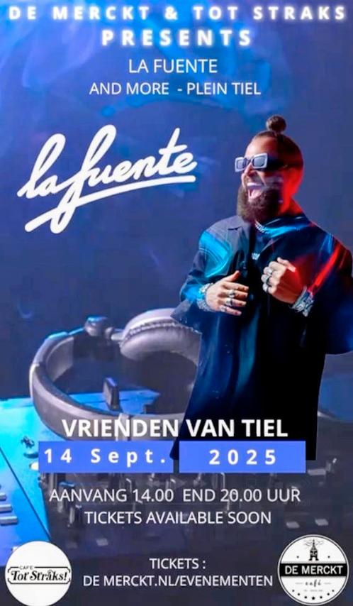 1x ticket La Fuente Tiel 14 september 2025, Tickets en Kaartjes, Evenementen en Festivals, Eén persoon