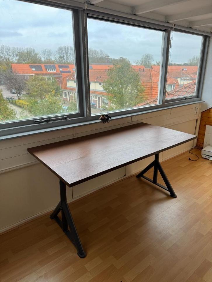 Desk brown/dark grey 160x80 cm - IDASEN, Huis en Inrichting, Bureaus, Zo goed als nieuw, Bureau, In hoogte verstelbaar, Ophalen