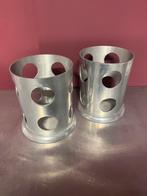 Windlicht aluminium 2 st. (25 cm. hoog), Ophalen of Verzenden, Gebruikt, Rond, Metaal