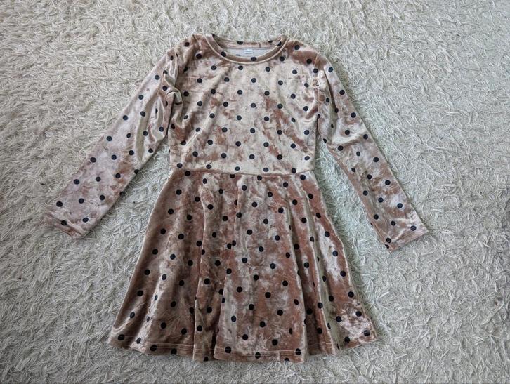 Prachtige velours jurkje goud met stippen kerst 98-104, Kinderen en Baby's, Kinderkleding | Maat 104, Nieuw, Meisje, Jurk of Rok