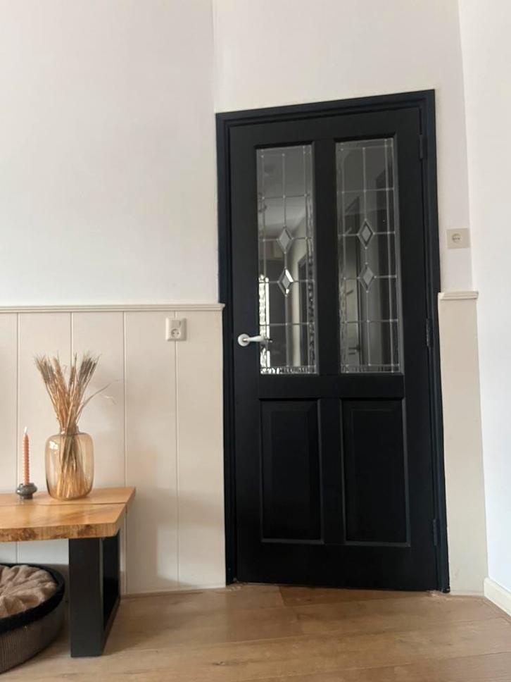 Glas in lood deur zwart, Doe-het-zelf en Verbouw, Deuren en Horren, Zo goed als nieuw, Binnendeur, 200 tot 215 cm, Glas, Ophalen