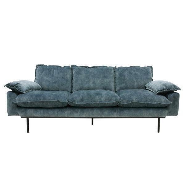 HKLIVING 4 persoons bank Retro fluweel blauwe normaal 1695,-, Huis en Inrichting, Banken | Bankstellen, Gebruikt, Rechte bank