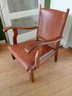 Vintage rookstoel, hout met leer, Antiek en Kunst, Ophalen