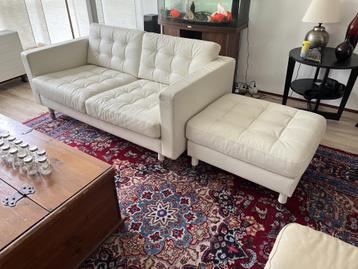 Ikea bank Landskrona wit leer, voetenbank is verkocht - afbeelding 1