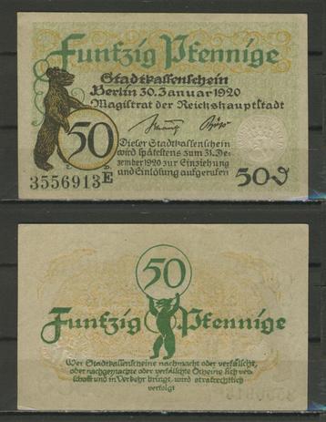Berlin 50 Pf 1920 Noodgeld 3556913E Biljet r-137a jdu beschikbaar voor biedingen