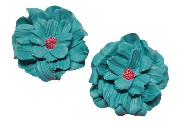 BLOEM oorbellen PETROL roze kaviar beads bloemhart, Overige materialen, Overige kleuren, Nieuw, Eveline@pimpschuur.nl