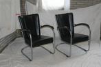 2 Vintage Mat Chroom Zwart Leren Gispen 412 Fauteuils, Ophalen, Minder dan 75 cm, Zo goed als nieuw, Metaal