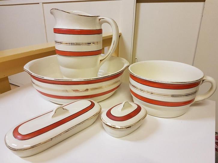 Set Lampetkan/schaal Boch Freres La Louviere oranje en goud, Antiek en Kunst, Antiek | Keramiek en Aardewerk, Ophalen of Verzenden