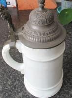 ANTIEKE MOOIE BIERPUL MET TINNEN DEKSEL EN LITHOFAAN, Antiek en Kunst, Ophalen of Verzenden