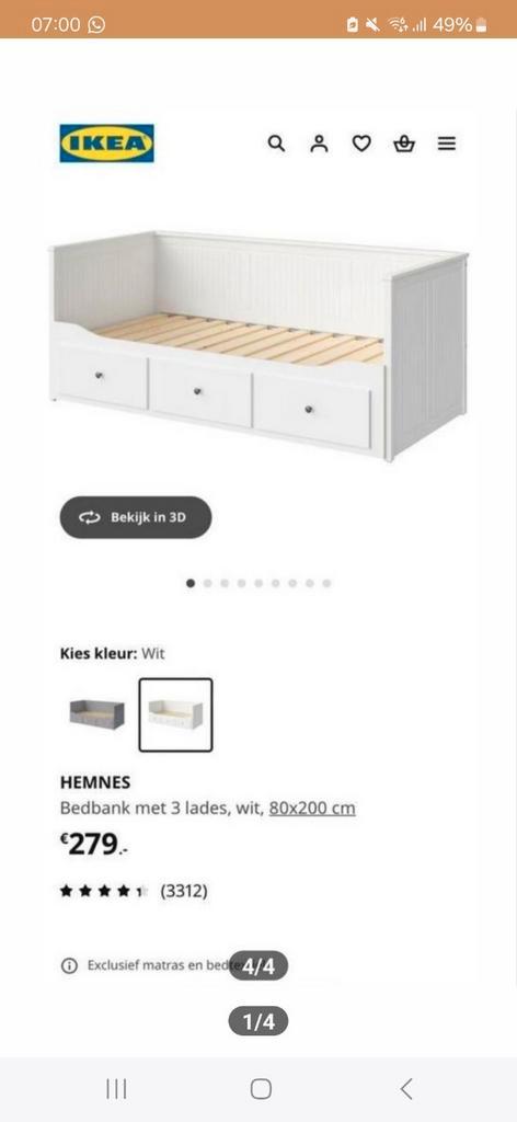 Hemnes ikea bed, Huis en Inrichting, Slaapkamer | Bedden, Zo goed als nieuw, Tweepersoons, 200 cm, Hout, Wit, Ophalen