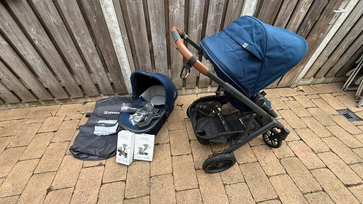 Uppababy kinderwagen vista v2 donkerblauw met veel extra's, Kinderen en Baby's, Buggy's, Gebruikt, Duomodel, Regenhoes, Verstelbare rugleuning