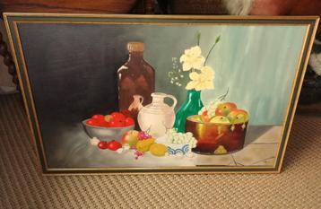 Klassiek schilderij 85 x 54 cm N. Baltus stilleven.  beschikbaar voor biedingen