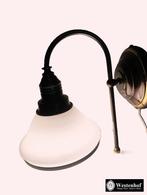 Brocante wandlamp messing brons - olielamp kap dikke glas, Verzenden, Glas, Klassiek