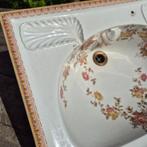 Antieke wastafel met bloemen en decorrand 64x46cm, Ophalen