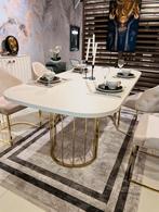Eettafel set Wit & goud, Huis en Inrichting, Tafels | Eettafels, Ophalen, 100 tot 150 cm, Nieuw, Vijf personen of meer