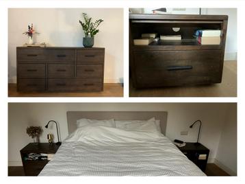 Houten Dressoir + 2 Nachtkastjes - Donkerbruin beschikbaar voor biedingen