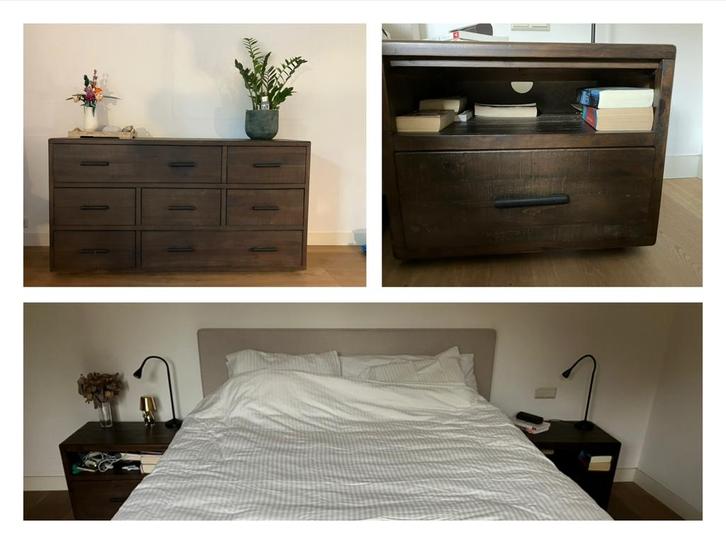 Houten Dressoir + 2 Nachtkastjes - Donkerbruin, Huis en Inrichting, Kasten | Dressoirs, Zo goed als nieuw, 150 tot 200 cm, 50 tot 75 cm