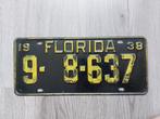 Kentekenplaat 1938 Florida USA Nummerplaat Nummerbord, Verzamelen, Ophalen of Verzenden, Gebruikt, Auto's