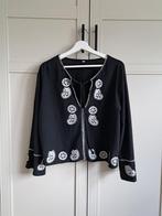 Supergave zwarte top met wit borduursel, maat S. 100% katoen, Zwart, Ophalen of Verzenden, Zo goed als nieuw, Lange mouw