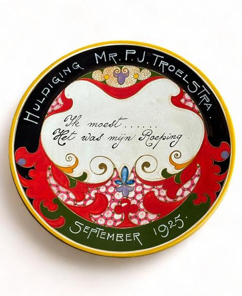 Pieter Jelle Troelstra Dichter & Politicus Plateel schaal, Antiek en Kunst, Curiosa en Brocante, Ophalen of Verzenden
