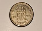 Engeland six pence 1945, Postzegels en Munten, Ophalen of Verzenden, Overige landen, Zilver