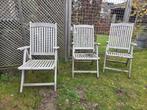 Houten tuinset: tafel en 3 stoelen, Tuin en Terras, Ophalen, Gebruikt, Hout, Inklapbaar