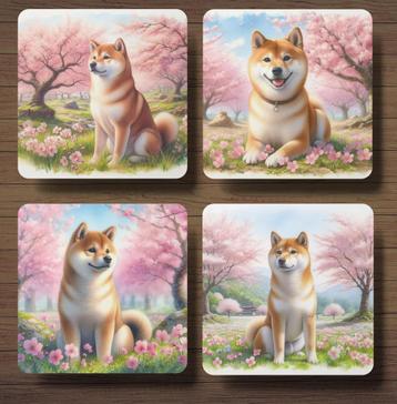 Shiba Kersenbloesem onderzetters met houder beschikbaar voor biedingen